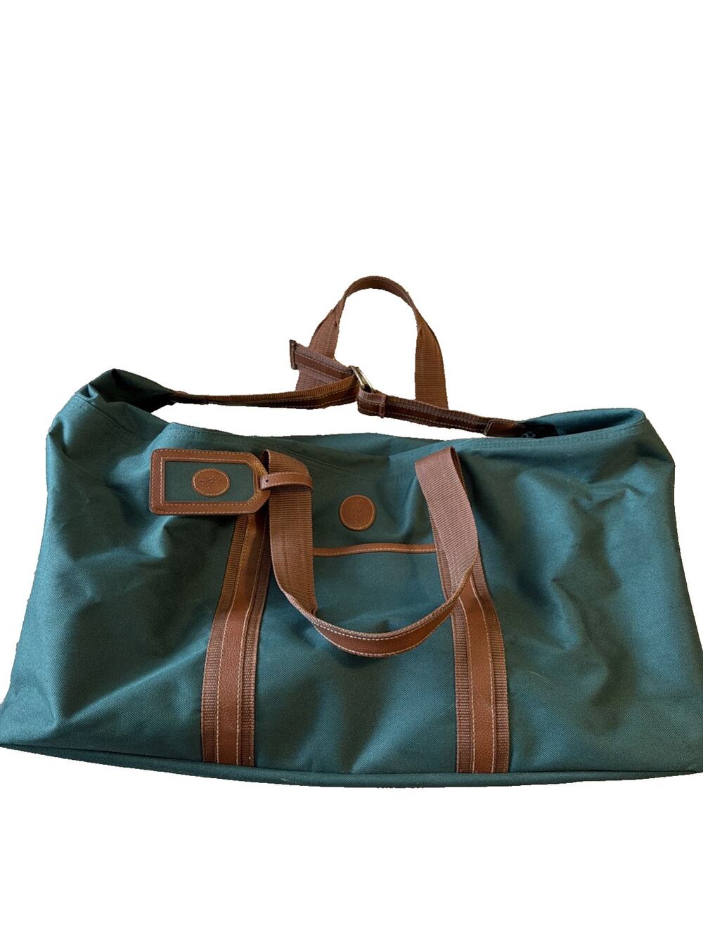 Vtg Polo Ralph Lauren Green Brown Canvas Duffle Weekender Golf Bag Travel Large